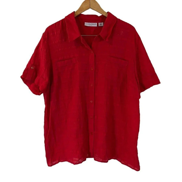 Sag Harbor NEW Red Button Up Shirt Plus 2X Stitching Details Front Pocket Thin - Picture 1 of 6